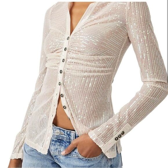 ISO: pale pink/cream size L iridescent Free People shirtee size L - Picture 2 of 2